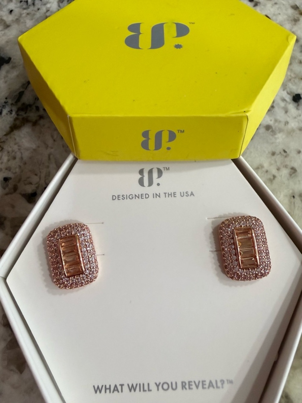 Rose Gold Pavé Rectangle Stud Earrings by 8P™